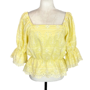 Liv Los Angeles yellow eyelet blouse